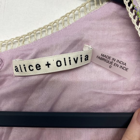 Alice + Olivia Tonie Tiered Floral Mini Dress Purple Women's 0 Eyelet Lace - Picture 10 of 13